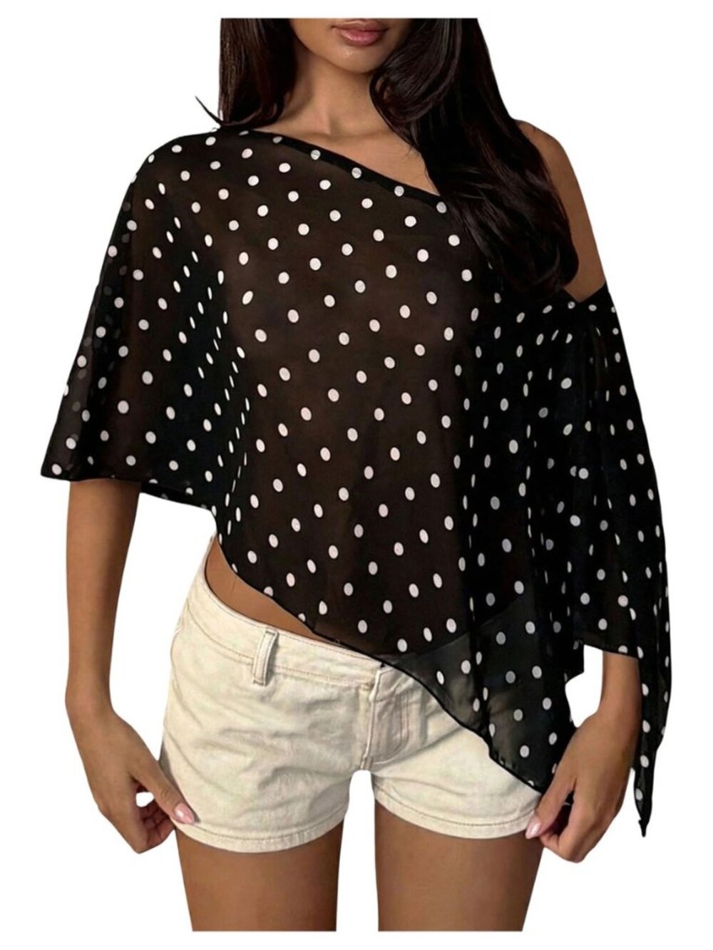 Women's Polka Dots Poncho Tops Y2k Off The Shoulder Going Out Tops
